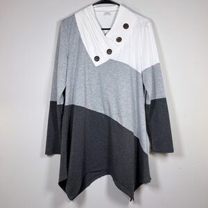 Stylish Women's Gray and White Long Sleeve Top